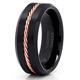 Rose Gold Tungsten Wedding Ban Braid Tungsten Ring 8mm Black Tungsten Ring Braid Tungsten Band Comfort Fit Ring (9)