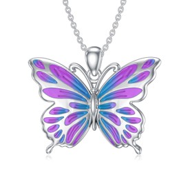LONAGO Butterfly Necklaces for Women 925 Sterling Silver Purple Butterfly Pendant Jewelry for Mother's Day Birthday Gifts
