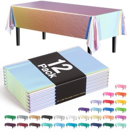 Exquisite 12-Pack - Premium Plastic Tablecloth 54in. x 108in. Rectangle Table Cover - Iridescent