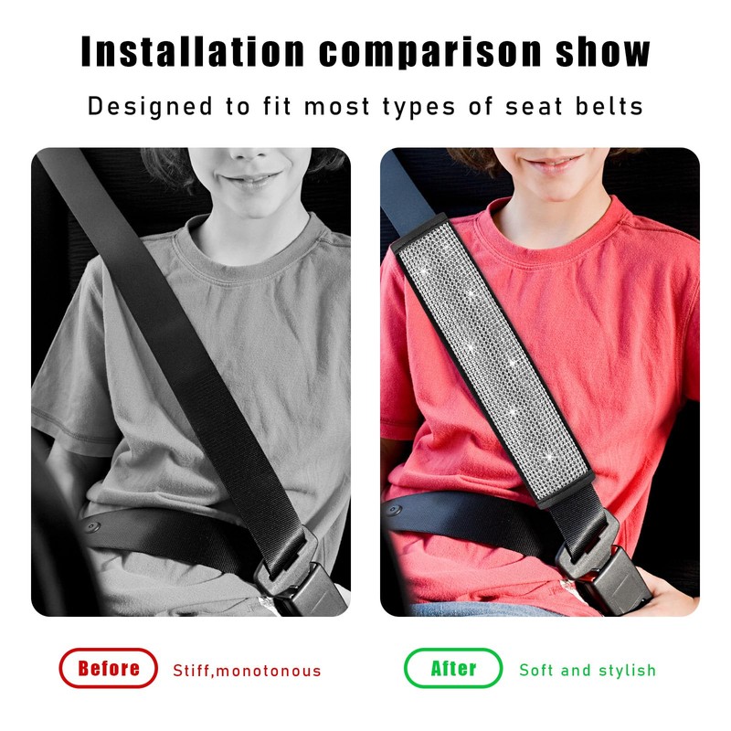 Sylvil 4PCS Bling Car Seat Belt Shoulder Pads, Soft PU