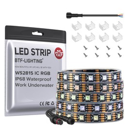 BTF-LIGHTING IP68 Waterproof Outdoor WS2815(Upgraded WS2812B) RGB LED Strip Individually Addressable 5050SMD Dual Signal DC12V 16.4ft 300Pixel Can Work Outdoor Black PCB(No Adapter or Controller)