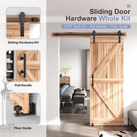 EaseLife 5.5 FT Sliding Barn Door Track and Handle Hardware Kit,Heavy Duty,Straight Pulley,Slide Smoothly Quietly,Easy Install (5.5FT Track Kit for 30"~33" Wide Single Door)