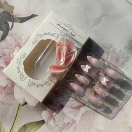 24Pcs Almond Press on Nails Medium Length Fake Nails with Designs Glitter Gold False Nails Heart Red Acrylic Nails Black Stripes Full Cover Stick on Nails Winter Glue on Nails for Women