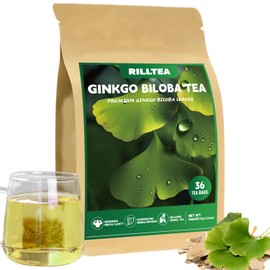 Rilltea Ginkgo Biloba Tea Bags, 36 Teabags - Premium Dried Ginkgo Biloba Leaves - Non-GMO - Caffeine-free - Support Memory & Focus Loose Leaf Herbal Tea