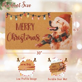 Percozzi Dog Christmas Doormat Xmas Dog Door Mat Indoor Outdoor Welcome Doormat Golden Retriever Entrance Floor Mat Non Slip Backing Kitchen Decor Dog Lovers Gift Housewarming Present 16.9x30 Inch
