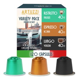 Artuzzi 120ct Compatible Nespresso Coffee Pods For Nespresso Original Machines | Espresso Ristretto Lungo Coffee Capsules | Espresso Variety Pack I Aluminum & Recyclable