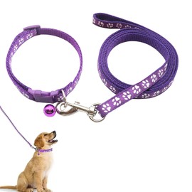 Puppy Collar, Dog Collar and Lead Set, Soft Dog Collar, Adjustable Pet Dog Collar, Pet Cat Collar Leash, Small and Medium Dog Collar Leash, Adjustable Paw Print Puppy Collar