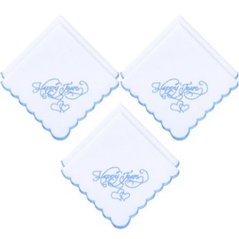 6 Pieces Embroidered Wedding Handkerchiefs Happy Tears Handkerchiefs with Scallop Lace Edges for Wedding Day Bride (Blue, 6 Pieces)
