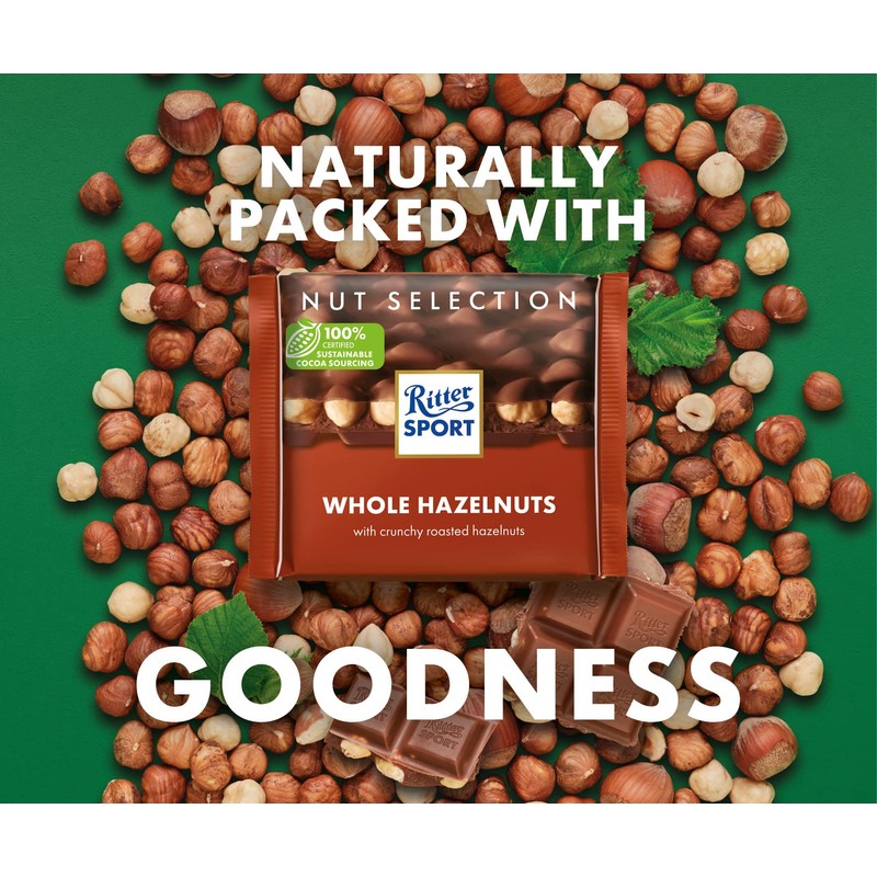 Ritter Sport Chocolate Bars with Nuts (Milk Chocolate with Hazelnuts,