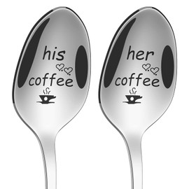 Vinsani 2 Pieces Coffee Engraved Spoons His & Hers Couple Gift Idea Anniversary Wedding Valentines Wife Husband Boyfriend Girlfriend Engagement Stainless Steel Coffee Tea Dessert Silverware