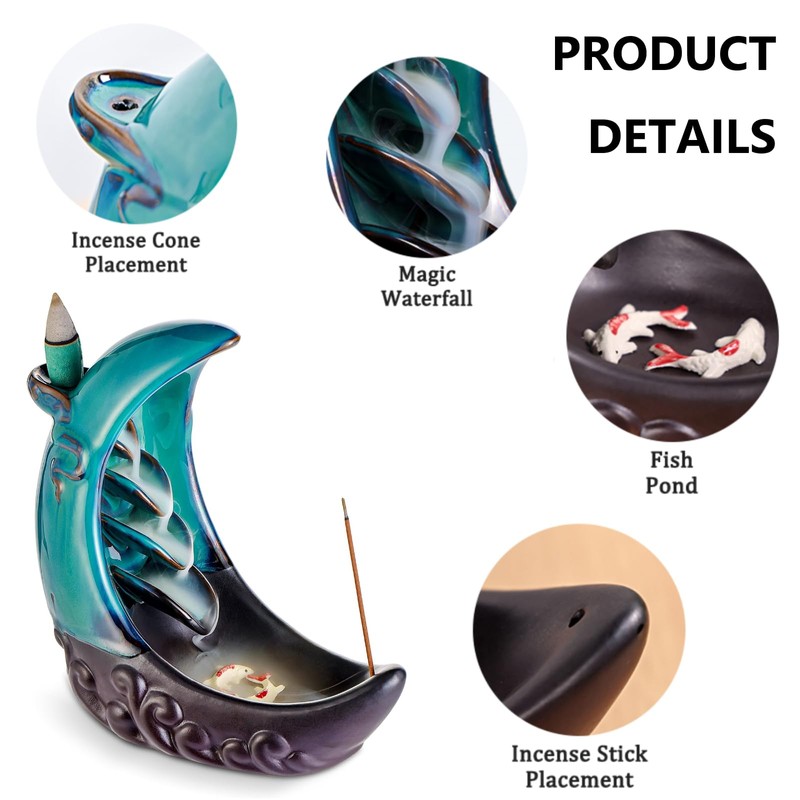 SagTuol Incense Burner, Backflow Incense Burner, Ceramic Incense Stick Holder