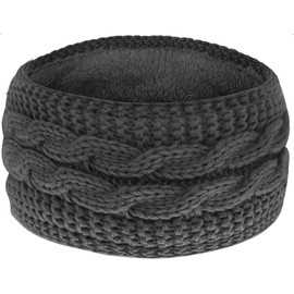 Winter Thermal Headbands for Hair, Knitted Soft Fleece Lining Ear Warmers Muffs Cable Knit Ladies Hair Band for Winter & Skiing (Dark grey x 1, One Size)