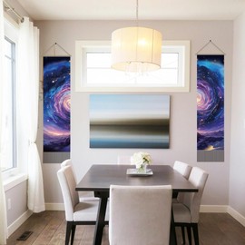 AHANDMAKER 2Pcs Galaxy Tapestry, Outer Space Long Vertical Tapestry Wall Hanging, Nebula Swirl Tassel Wall Tapestry Mystic Aesthetic Tapestry for Bedroom and Living Room(45.7x13 Inch)
