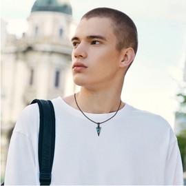 CUOKA MIRACLE Men's Black 925 Sterling Silver Blue Opal Arrow Pendant Necklace Punk Arrowhead Jewellery Valentine's Day Gifts for Men Women Brother, Sterling Silver