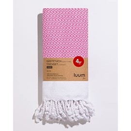 Luum® Set of 4 Hamam Guest Towels, Place Mats, Washable Place Mats, Flannel, 100% Cotton, Quick-Drying, Lint-Free, Pink, 33 x 45 cm, Gift Set, Wedding Gift Idea