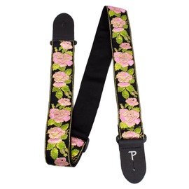 Perri’s Leathers Ltd. - Guitar Strap - Nylon - Jacquard - Pink Metallic Rose - Black - Adjustable - For Acoustic/Bass/Electric Guitars - Made in Canada (TWS-7250)