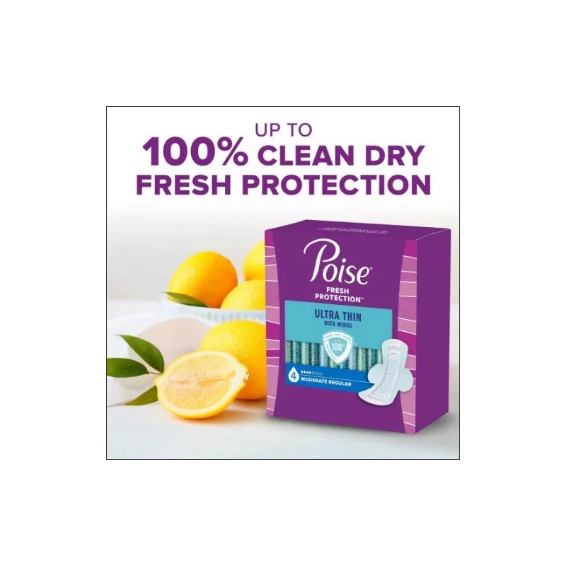 54 Count Poise Thin Incontinence Pads for Women,4 Drop, Absorbency,