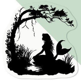 4 x Small 50mm 'Mermaid Silhouette with Tree' Transparent/Clear Sticker Decals for Windows/Cars/Walls (DC00131944)