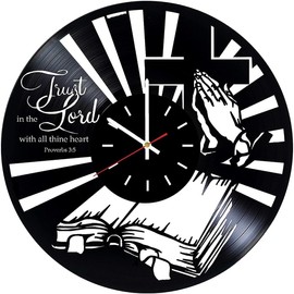 Bible Clock - Faith Wall Clock for Jesus Room Decor - Inspirational Vinyl Record Clock for Religious Wall Decor - Unique Christian Wall Clock - Modern Prayer Clock for Faith Based Gifts