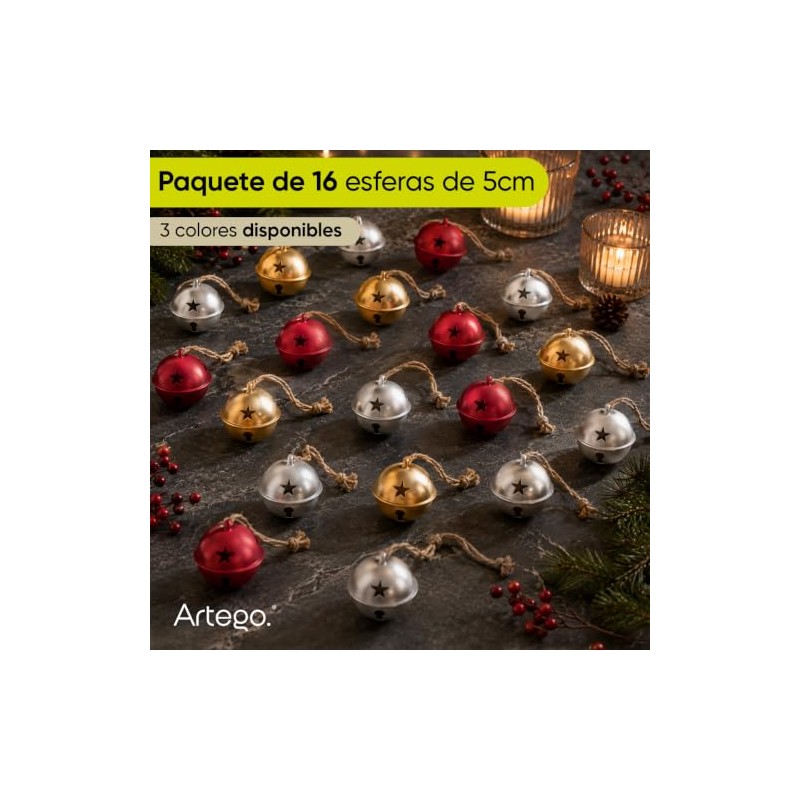 Artego Cascabeles navideños esferas Set de 16 cascabeles 5cm diámetro