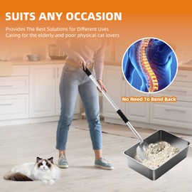 LYCC Cat Litter Scoop, Metal Cat Litter Scooper,Removable Long Handle cat Litter Scooper,Large Deep Shovel Litter Scoop with Foam Grip for Rapid Screening(16in-31in)