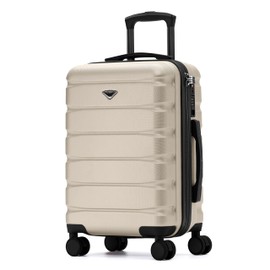 Flight Knight Carry On Suitcase Hardside Built In TSA Lock & USB Port Silent Double Spinner Wheels Maximum Overhead Carry-On Bag For American & United Approved Airlines( 22x14x9" ,Champagne )