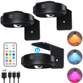 WILLED Picture Lights, 1200mAh Rechargeable Battery Operated Picture Lights, Puck Lights with Remote, 9 RGB Colors, Dimmable&Timer, Gallery Lights, Art Display Lighting for Paintings Wireless/3 Pack