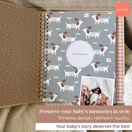 Peachly Unisex Baby Memory Book – Minimalist Baby First Year Keepsake for Milestones, Aesthetic Modern Scandi Baby Book – Gender Neutral, Linen Scrapbook (Charlie)
