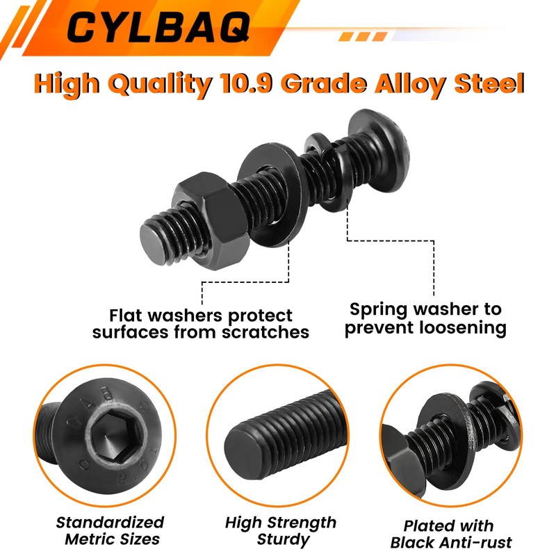 Nuts and Bolts Assortment Set M3 M4 M5, CYLBAQ Black