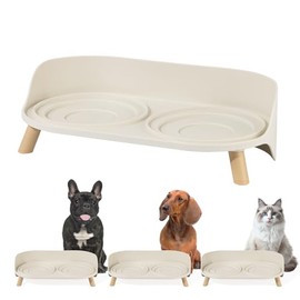 Soporte elevado para comedero para perros, mesa de comedor elevada para perros y gatos pequeños y medianos, se adapta a platos de alimentos y agua de hasta 6 pulgadas de diámetro, color blanco lechoso