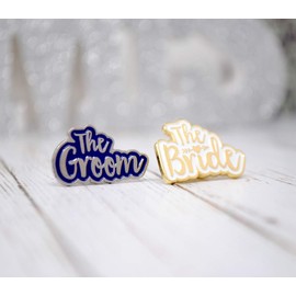 WEDFEST Bride & Groom Pin Badges, Wedding Day, Hen Party, Stag Party, Enamel Pin Lapel Badge Set
