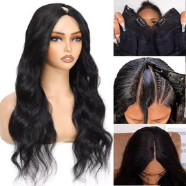 V Part Wig Human Hair Body Wave Wigs for Black Women V Shape No Leave Out Lace Front Wig Upgrade U Part Glueless Wig 22 Inch