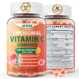 Liposomal Vitamin C 1000mg Gummies for Adults - Vitamin C Chewable 1500mg with 8mg Iron, Zinc & Elderberry - Immune Support, Immune Booster Supplement - for Energy, Collagen Booster, 1Pack Sugar Free