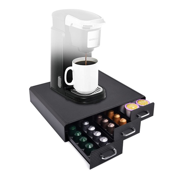 Coffee Pod Storage Drawer Coffee Capsule Organize Drawer Coffee Maker Holder Organizer,Compatible with 36 Capacity K-Cup or 48 Nespresso Capsule, Black