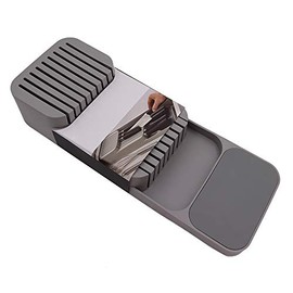 Knife Organizer Tray for Kitchen - 18 Slot Drawer Storage, Compact & Durable Plastic Knife Holder, 38x14x7 cm (Grey)