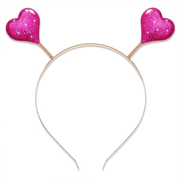 boderier Glitter Heart Headband Valentine’s Day Costume Party Head Bopper Hair Barrette Hair Accessory for Women Girls Fuchsia