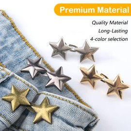 Wbgraceful 4 Sets Star Shaped Jean Buttons - No Sewing needed; Removable Metal Buttons for Loose Jeans - Waist Tightening Clips - Pentagram Design - Ideal for Jeans, Shirts & Clothes"(4 Colors)