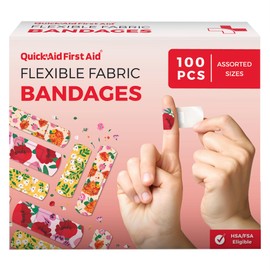 Quick Aid First Aid Flower Bandages, Bandages Variety Pack 100 Count, Fun Designs for Kids Adults, Gentle Adhesion Soft Breathable, Latex Free, Use for Minor Cuts Scrapes, First Aid Supplies