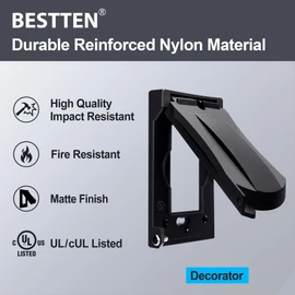 [5 Pack] BESTTEN Outdoor Outlet Wallplate Cover for GFCI and Decor Receptacle, Weatherproof, Vertical/Horizontal Auto-Closing Lid, UL Listed, Black, H4.65” x W2.87” x D0.71”