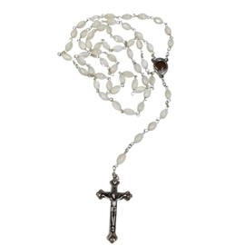 Bethlehem Gifts TM Mother of Pearl Beads Rosary Cross with Mary Medal and Holy Soil from Holy Land