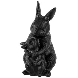 mookaitedecor Black Obsidian Crystal Rabbit Hand Carved Bunny Ornament for Home, Healing Crystal Animal Rabbit Gift, Mother and Baby Rabbit Figurine Art Statue Hare Sculpture Cute