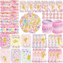 Fairy Party Favors, 12 Goodie Bags, 12 Mini Notepads, 12 Rubber Bracelets, 50 Stickers, 12 Assemble Stickers, 12 Button Badges, 12 Slap Bracelets for Butterfly Birthday Party Supplies, 122PCS