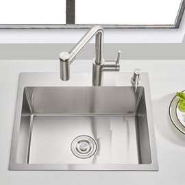 OUGOO 21.6 x 17.7 inch Drop-in Tight Radius Kitchen Sink, Stainless Steel Topmount Handmade Single Bowl