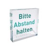 Transparent acrylic block as information stand, note stand with print