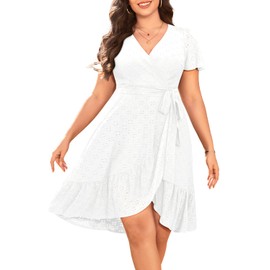 Talisea Plus Size Graduation White Dress Summer Short Sleeves Bridal Shower Spring Church Semi Formal Engagement Wrap 2025