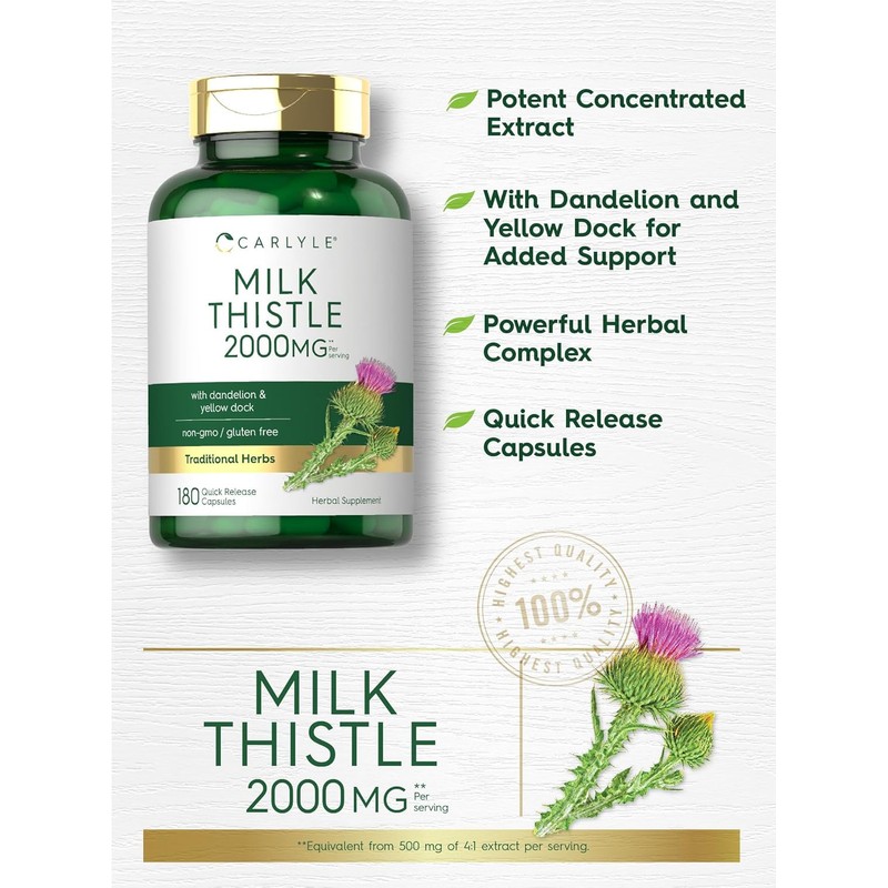 Milk Thistle 2000Mg | 180 Capsules | with Dandelion &