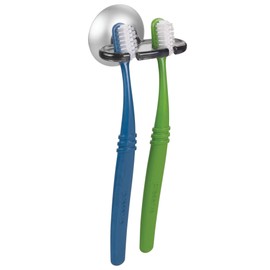 iDesign Metro Plastic Ultra Power Lock Suction Toothbrush Holder for Mirror, Shower, Master, Guest, Kids', College Apartment Bathrooms, 2.75" x 2.3" x 1.8", Gray