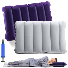 UVVRUR Inflatable Travel Pillow 2 Pack Camping Car Velour Soft Material Blue (A)