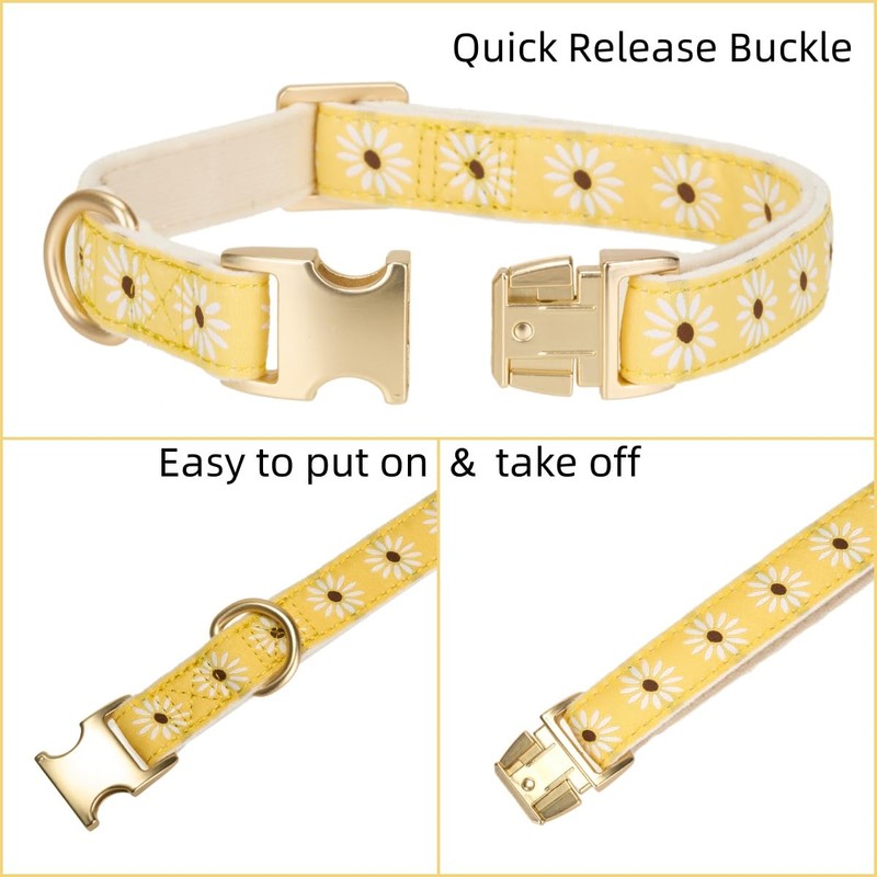 Adorable Yellow Daisy Pattern Dog Collar with Gold Buckle -