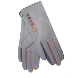 Vera Tucci TIFFANY G01 Leather Multi Colour Button & Fingers Glove (SM, LIGHT GREY)